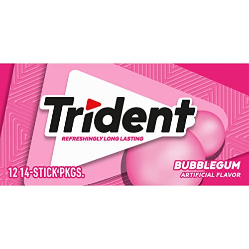 TRIDENT BUBBLEGUM SUGAR FREE GUM, TRAVEL ACCESSORIES, 12 PACKS OF 14 PIECES (168 TOTAL PIECES)