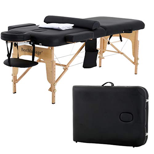 Massage Table Massage Bed SPA Bed 2 Fold Massage Table Heigh Adjustable 73’’ Long PU Portable Salon Bed W/Half Bolsters…