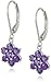 MORGAN & PAIGE .925 Sterling Silver Rhodium Plated African Amethyst Flower Leverback Drop Earrings for Women - Hypoallergenic February Birthstone Dangle Earrings for Her, Comfortable and Secure Fit