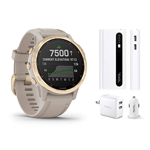 Garmin Fenix 6s Pro Solar Light Gold with Light Sand Band, Premium  Multisport GPS Watch (010-02409-10) and Texel 10,000mAh Portable Battery  Pack, Wall and Car Charger Bundle | Pricepulse