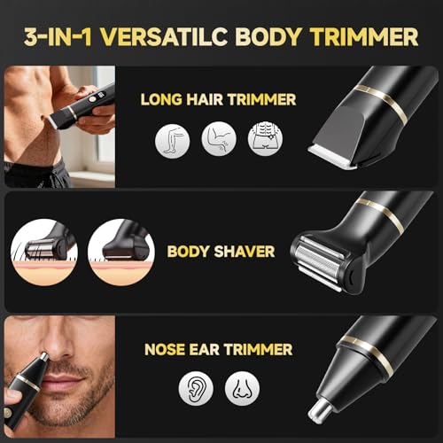Beard Trimmer Men, 3-in-1 Electric Razor & Shaver for Face, Body & Nose, Cordless Mens Grooming Kit with Charging Dock, IPX7 Waterproof Wet & Dry Hair Trimmer, Gifts for Men (Black)