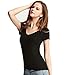 Liang Rou Women's Mini-Ribbed Stretchy Short Sleeve V-Neck Tee Black S