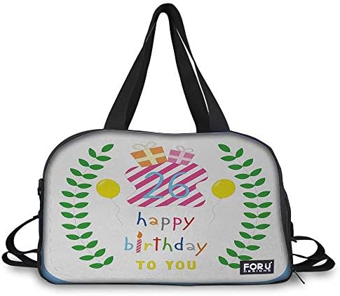 26th Birthday Waterproof Lightweight travel Luggage bag Cute Striped Surprise Boxes Balloons and Leaves Presents Special Day Artwork Customizable pattern Multicolor