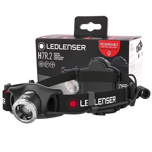 Ledlenser H7R.2 Stirnlampe LED, aufladbar mit Lithium Akku, auch mit 4xAAA Batterien nutzbar, fokussierbar, 300 Lumen, stufenlos dimmbar, Leuchtweite 160m, rotes Rücklicht, USB Ladekabel, schwenkbar
