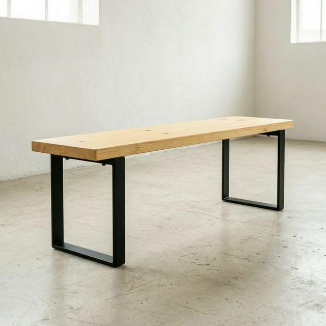 CASA FERRO Elegante Banca Resistente Exterior de Madera Maciza y Metal. Pie de Cama King Size, Comedor, Terraza, Jardín. Estilo Moderno Minimalista. (Pino Natural G 1.50 m)