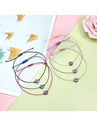 QCQHDU Evil Eye Amulet Ankle Bracelet for Women Girl String Braid Adjustable Waterproof Multicolor Anklets Set of 8