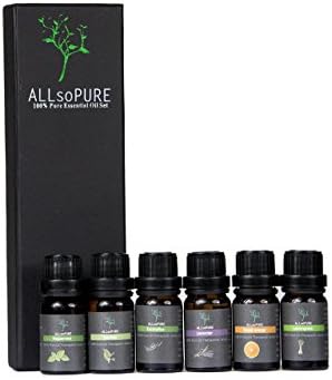ALLsoPure 6 Natural Therapeutic Grade Essential Oils Set | 10ml Aromatherapy Oils In Amber Bottles | Lavender, Peppermint, Tea Tree, Eucalyptus, Sweet Orange &amp; Lemon Grass| Promote Overall Wellness