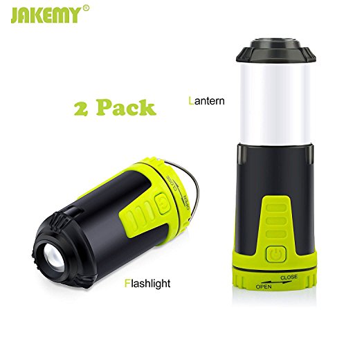 Jakemy Led Camping Lantern , 2 Pack Flashlight Lantern Camping Equipment Gear Lights with 5 Modes Light for Hiking, Emergencies, Hurricanes, Outages, Storms and More