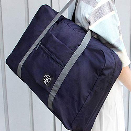 Wandf Foldable Travel Duffel Bag Luggage Sports Gym Water Resistant Nylon Travel Foldable Duffel Bag for Women Men (Dark Blue)
