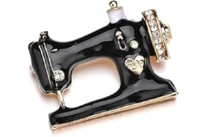 YUANHOLUMID Black Sewing Machine Brooch Pins Enamel Crystal Sewing Machine Lapel Pin Vintage Corsages Scarf Clip for Women Girl Straight Pins