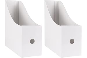 Limitliho 2 Pack White Magazine Holde, Vertical Book Bins for Classroom and Library Use, 10.6'' ×10.2'' ×3.5'' Inch Vertical File Folder Box