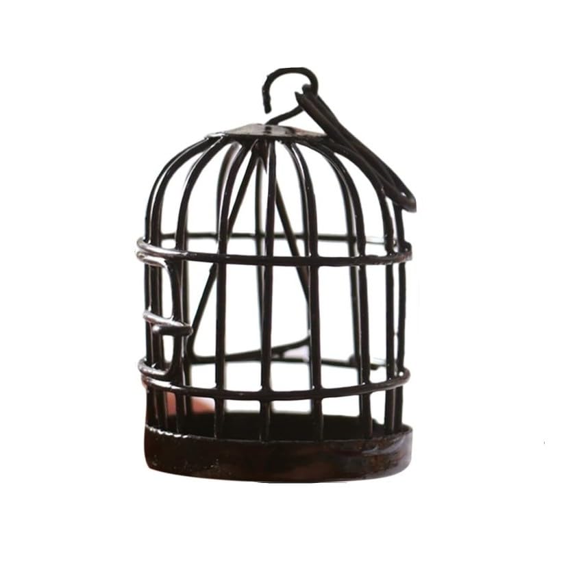 Black Miniature Doll House Birdcage Ornament Model Home Desktop Decor Gift,Mini Miniature Doll Fairy Garden Ornaments Shelf Home Micro Landscape Decor House Furniture and Accessories