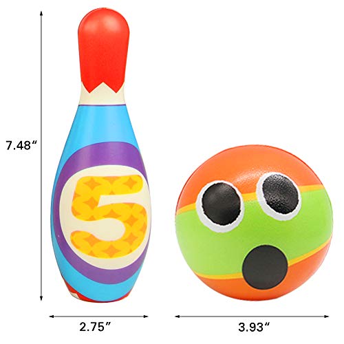image for yoptote Kids Bowling Set 10 Colorful Foam Pins and 2 Balls Outdoor Law