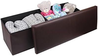 Faux Leather Folding Storage Ottoman Bench Foot Rest Stool (43.3", Brown) by Jane Victoria Furniture
