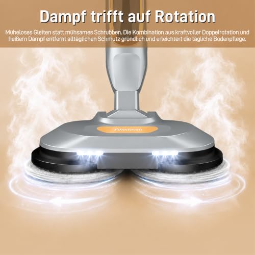 FUNSTEAM Steam Mop with Double Rotation and Self-Propelled | 6 washable microfibre pads, 4 cleaning modes, for tiles, laminate, parquet and sealed hard floors