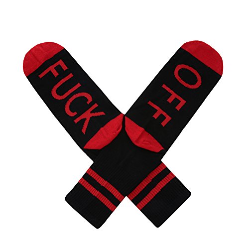 Socks FUCK OFF Ribbed Knit Half Crew Socks Fall Winter Ferbia Unisex Embroidery Swear Word Curse Printed Stockings