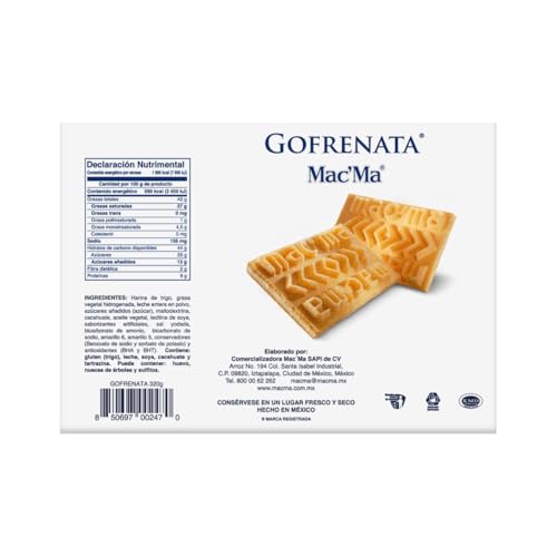 MAC’MA GOFRENATA COOKIES WITH CREAM FLAVORED FILING, MEXICAN COOKIES, GALLETAS CON RELLENO SABOR CREMA BOX OF 11.28 OZ