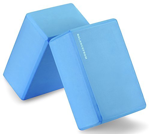 BalanceFrom GoYoga Set of 2 High Density Yoga Blocks, 9″x6″x4″ Each [Newest Version] (Blue)