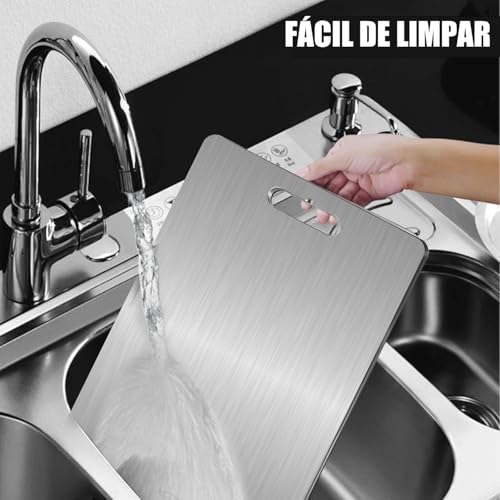 Trailabo Tábua de Cortar em Aço Inoxidável, Tábua de Cozinha Dupla Face, Antibacteriana e Resistente À Deformação, Adequada para Separar Carne e Vegetais (46 X 30CM)