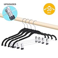 Qiangson Premium Pants Hangers Non Slip Velvet Hangers 20 Pack Black PVC Rubber Coated Clips Clothes Hangers Heavy Duty Hanger 360 ° Swivel Hook-16.5inch Sweater Hanger Black