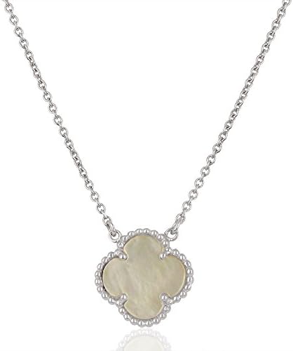 Handmade Silver Plated Fashion Four Leaf Necklace for Women Jewelry (Pearl-Silver Plated)