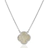 Handmade 18k Gold Brass Fashion Four Leaf Clover Necklace for Women Jewelry (Pearl-Silver Plated)