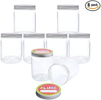 Slime Storage Containers - 6 Pack 8 Oz Clear Slime Jars with lids and Labels