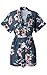 Angashion Women's Dresses- Casual Floral Deep V Neck Short Sleeve Tie Waist Mini Skater T Shirt Dress 032 Blue Grey L