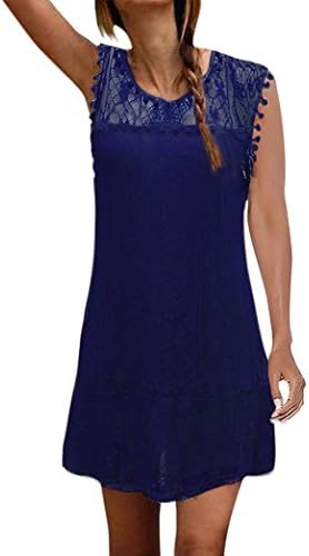 Momius Womens Loose Crochet Lace Mini Dress
