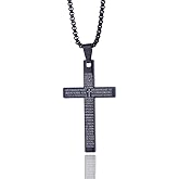 O'rengela Men's Cross Necklace with Lord's Prayer, Stainless Steel Black, Lord's Prayer Engraved Christian Cross Pendant Necklace for Men