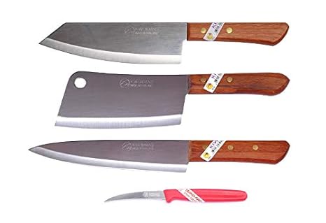 3 x Kiwi Thai Chef Kochmesser Küchenmesser Hackbeil #173#830#288 + GRATIS Garniermesser und Entkernungsmesser für Früchte und