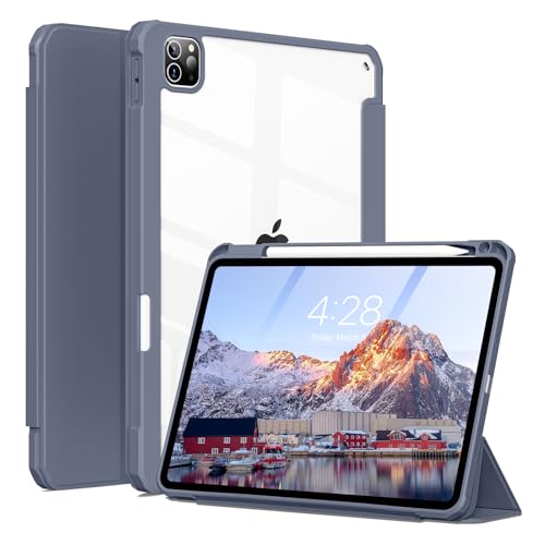Zktuyu Clear Case for iPad Pro 12.9 inch 6th/5th/4th/3rd Gen 2022/2021/2020/2018 with Pencil Holder, Lightweight Shockproof Trifold Stand Transparent Acrylic Back Cover, Auto Wake/Sleep, Purple at Amazon