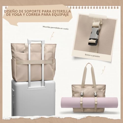 Tennis Bag for Women, Carry Bag with Wet Pocket, Yoga Mat Tote Bag, 14 Inch Multifunctional Tote Bag for Travel, Fitness, Yoga, Tennis and Office