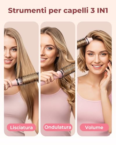 Bopcal 3 in 1 Thermal Hair Brush, Ionic Thermal Brush, Curling Brush 38 mm, Volumising and Blowout, Dual Voltage, LED Display 248-428 °F C257 24