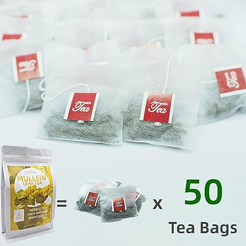 Mullein Tea Bags for Lung Cleanse and Respiratory Support - 50 Tea Bags - 100% Natural Mullein Leaf Herbal Tea Granules - Caffeine Free and Non-GMO