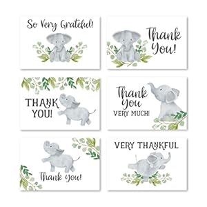 24 Greenery Elephant Thank You Cards With Envelopes, Kids or Baby Shower Thank You Note, Animal 4×6 Varied Gratitude…