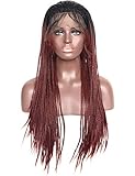 BLUPLE Ombre Wine Red Micro Braided Lace Front Wigs Dark Roots Burgundy Synthetic Heat Resistant Hair Braiding Styles 2 Tone 1B 99J Lace Wig for Black Women (24 inches, Micro Braided,T1B/Wine Red)