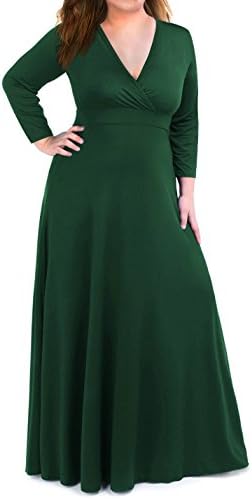 Moonlisa Plus Size Maxi Dress For Women With 3/4 Sleeves Deep V Neck Solid Color Wedding Evening Party Dress (XX-Large, Dark Green)
