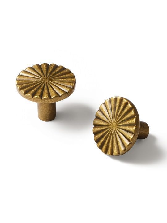 SORWDUERM 5 Pack Antique Brass Cabinet Knobs Copper Round Drawer Pulls Kitchen Cupboard Bathroom Dresser Cabinet Hardware Vintage Handles Zinc Alloy