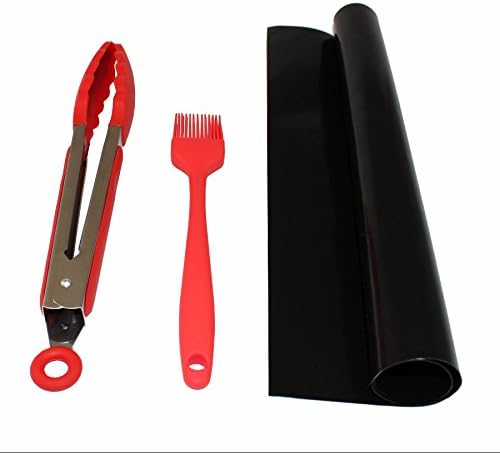 Grilling Kit - Grill Mat is Nonstick, Reusable, Easy to Clean - Plus Silicone Basting Brush and 9-Inch Stainless Steel Tongs: Use with Gas, Charcoal &amp; Campground Grills: by Horizon Home Products