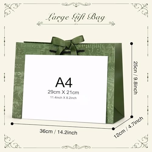 10 Pack Elegant Gift Bags with Ribbon – Large Luxury Gift Bags for Presents, Wedding, Bridesmaid, Christening, Graduation, and Birthday Parties, 36x12x25cm (Green)