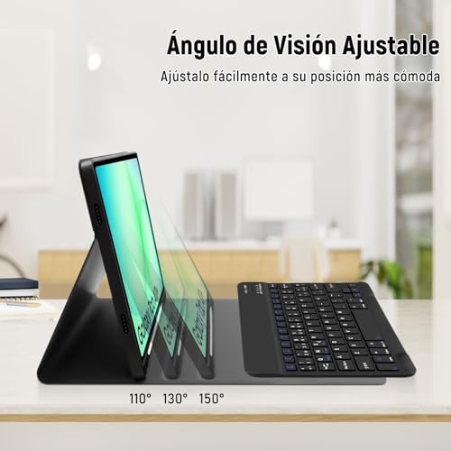 Lielax Case with Spanish Keyboard Ñ for Samsung Galaxy Tab A11+/A9+ 11 Inch. Detachable Magnetic Bluetooth Keyboard for Galaxy Tab A11 Plus 2025/A9 Plus 2023, Black