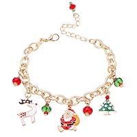 CactusAngui Bracelets Bracelet Christmas Santa Deer Tree Pendant Charm Women Adjustable Bangle Bracelet Gift - Red