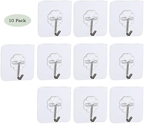 PVC Plastic Transparent Sticking Hooks 10 Pack Adhesive Hooks Heavy Duty Reusable Wall Hooks Seamless Waterproof Hooks Kitchen Bathroom Hooks(Clover-Shape)