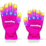 The Noodley Flashing LED Finger Light Gloves with Extra Batteries - Kids and Teen Sized Ages 4-7 (Small, Pink)