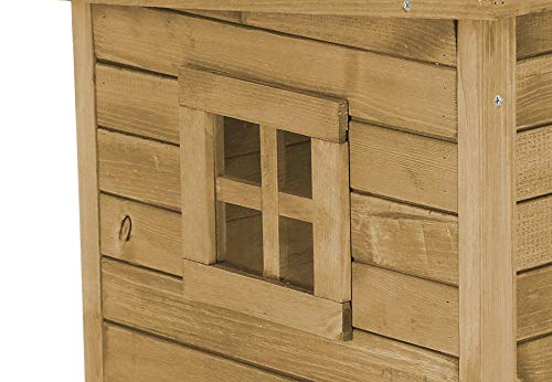 Kerbl Katzenhaus Rustica aus Holz, Schwingtüre mit Lamellen, Plexiglasfenster, Höhenverstellbare KunststofffüÃe, Braun/Grün, 57 x 45 x 43 cm – Bild 5