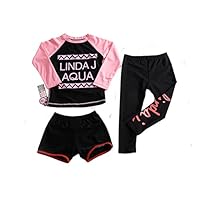 SERAIALDA Baby Girls Kids 3 Piece Long Sleeve UV Sun Protection Swimsuit Swimwear UPF50+