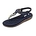 DolphinGirl Bohemian Summer Vacation Flat Thong Sandals, Navy Blue Open Toe Glitter Rhinestone Shiny Golden Metal Shoes for Dressy Casual Jeans Daily Wear and Beach Vacation,Navy Blue,7.5-8 B(M) US