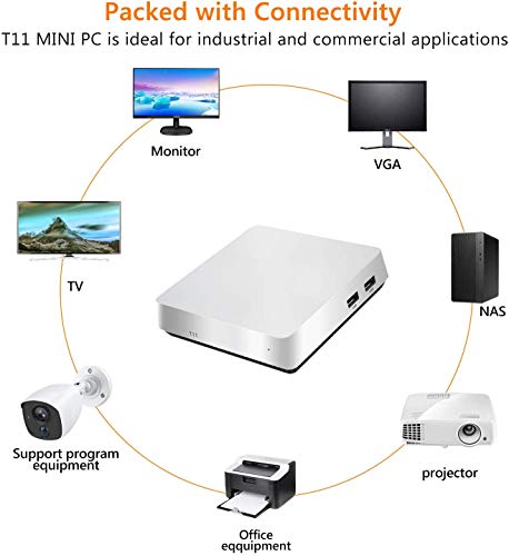 T11 Mini PC,Windows 10 Pro Intel Atom x5-Z8350 Fanless Desktop Computer,4GB DDR3/64GB eMMC, Support 2.5-Inch SATA III Internal SSD/HDD,4K HD,2.4/5G WiFi,1000M LAN,HDMI/VGA Output,Auto Power On - Thumbnail 3
