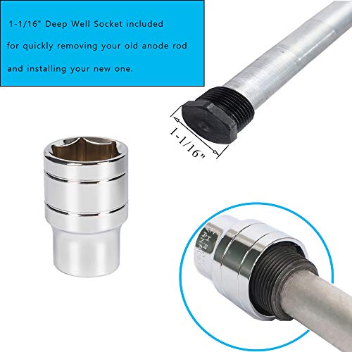Osring 44 Inch Zinc Anode Rod for Water Heater, Flexible Anode Rod Kit with Teflon Tape and 1-1/16" Socket Tool, Triple Defense Against Water Odor and Water Tank Inner-Wall Corrosion - Thumbnail 2